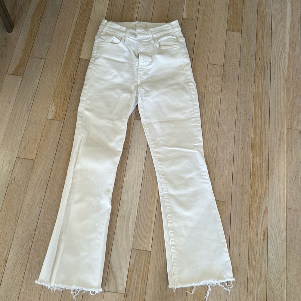 Mother the hustler ankle fray in white